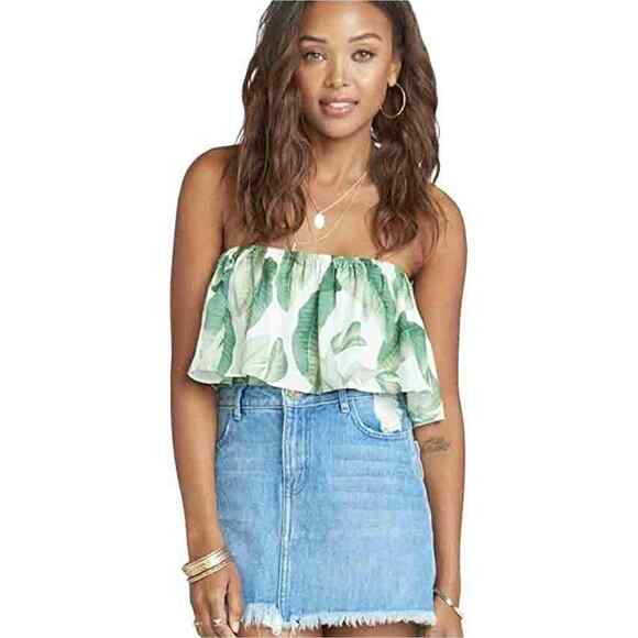 Show Me Your Mumu New!! Brit Brit top Green Leaf Print Ruffle Summer Small - Picture 1 of 4